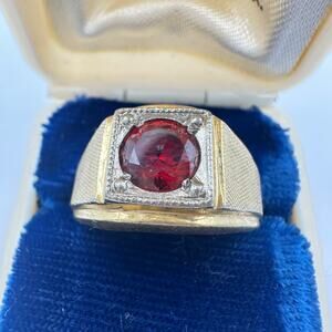 Clark & Coombs vintage 18kt gold electroplated genuine pyrope garnet ring 10
